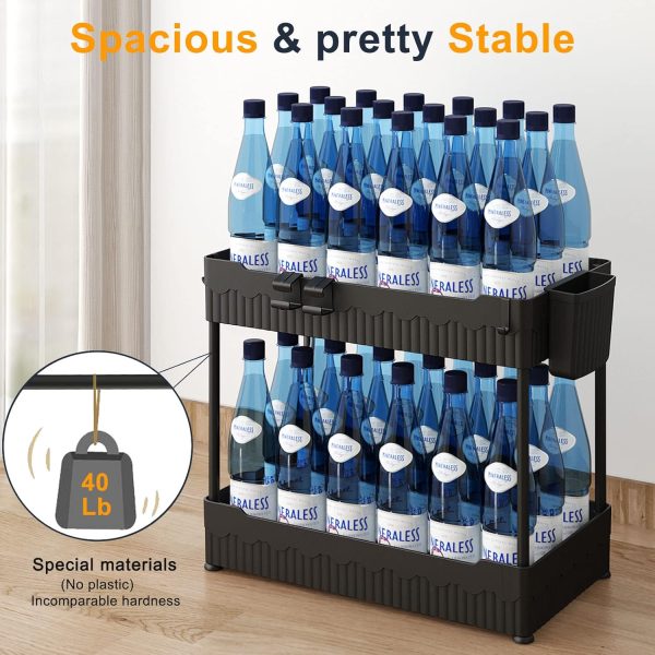 2 Pack Under Sink Organizer, Under Bathroom Cabinet Organizer with Hooks Hanging Cup, Multi-Purpose Storage Shelf for Kitchen Bathroom, Black - Image 3