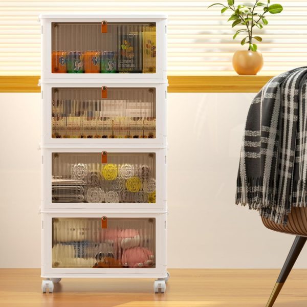 4 Tier Plastic Storage Bins with Lid 23QT, Stackable Storage Containers with Wheels, Folding Storage Boxes, Collapsible Storage Bins, Closet Organizers and Storage for Living Room,Office,Dorm - Image 4