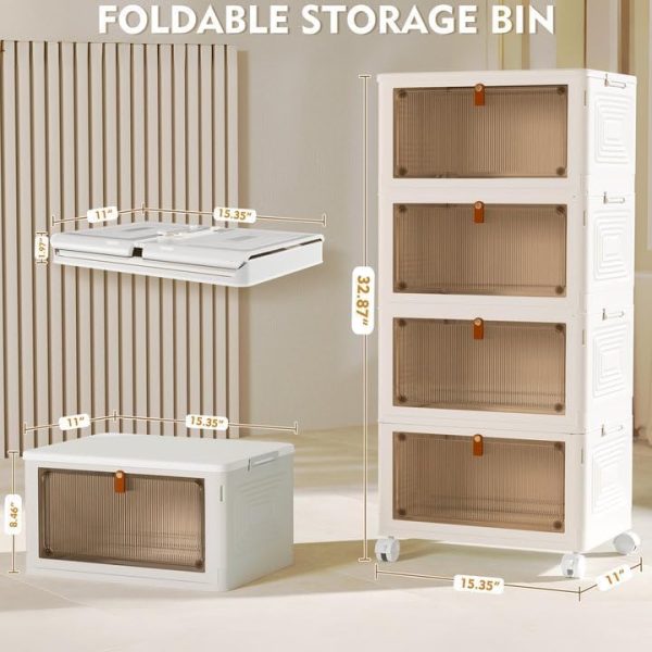 4 Tier Plastic Storage Bins with Lid 23QT, Stackable Storage Containers with Wheels, Folding Storage Boxes, Collapsible Storage Bins, Closet Organizers and Storage for Living Room,Office,Dorm - Image 5