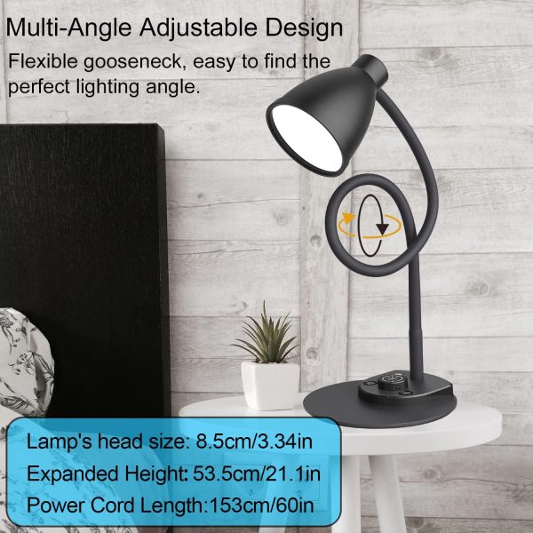 BOHON LED Desk Lamp with USB Charging Port 3 Color Modes Dimmable Reading Light Intelligent Induction Auto Dimming Task Lamp Flexible Gooseneck Table Lamp for Bedside Office, AC Adapter Include - Image 5