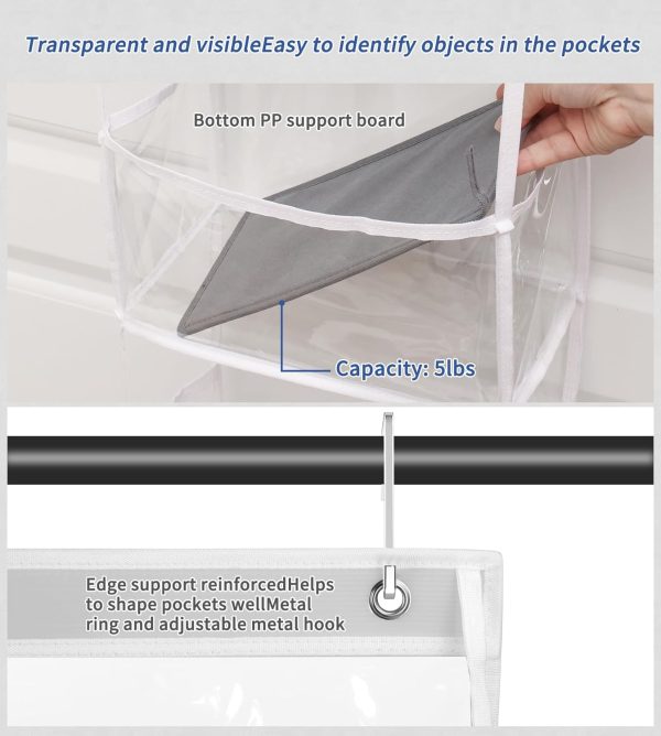 Fixwal 5-Shelf Over The Door Hanging Pantry Organizer, Room Organizer with Clear Plastic Pockets, 25lb Ultra Sturdy & Large Capacity for Closet, Bedroom, Nursery, Bathroom and Sundries - Image 3