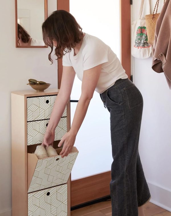 Gold and White Geometric Wallpaper Peel and Stick Wallpaper Boho Hexagon Removable Self Adhesive Wallpaper Gold Stripes Contact Paper Geometric Vinyl Film Decorative Shelf Drawer Waterproof 17.7”×118” - Image 8