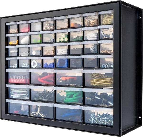 IRIS USA Screw Organizer, Hardware Storage Organizer, 44 Drawer Parts Cabinet, Plastic Drawer Storage for Hardware Crafts, Small Parts, Nuts and Bolts, Tool Storage, Scrapbook Art Hobby - Black
