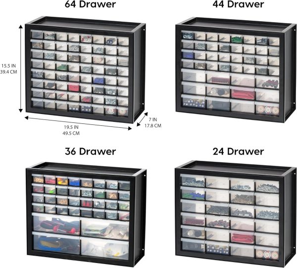 IRIS USA Screw Organizer, Hardware Storage Organizer, 44 Drawer Parts Cabinet, Plastic Drawer Storage for Hardware Crafts, Small Parts, Nuts and Bolts, Tool Storage, Scrapbook Art Hobby - Black - Image 3