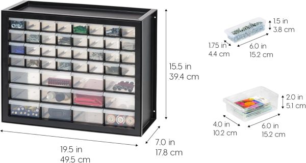 IRIS USA Screw Organizer, Hardware Storage Organizer, 44 Drawer Parts Cabinet, Plastic Drawer Storage for Hardware Crafts, Small Parts, Nuts and Bolts, Tool Storage, Scrapbook Art Hobby - Black - Image 4