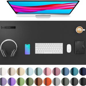 Leather Desk Pad Protector,Mouse Pad,Office Desk Mat,Non-Slip PU Leather Desk Blotter,Laptop Desk Pad,Waterproof Desk Writing Pad for Office and Home (Black,36" x 17")