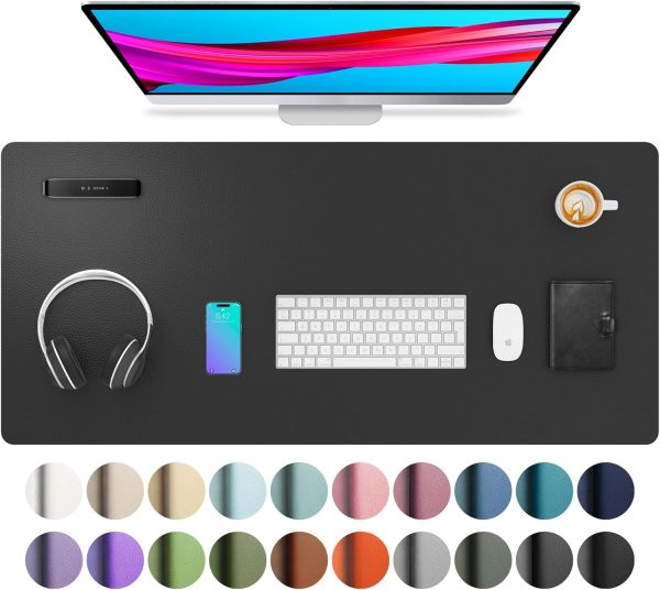 Leather Desk Pad Protector,Mouse Pad,Office Desk Mat,Non-Slip PU Leather Desk Blotter,Laptop Desk Pad,Waterproof Desk Writing Pad for Office and Home (Black,36" x 17")