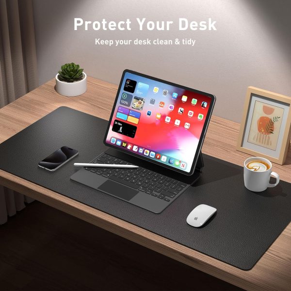 Leather Desk Pad Protector,Mouse Pad,Office Desk Mat,Non-Slip PU Leather Desk Blotter,Laptop Desk Pad,Waterproof Desk Writing Pad for Office and Home (Black,36" x 17") - Image 3
