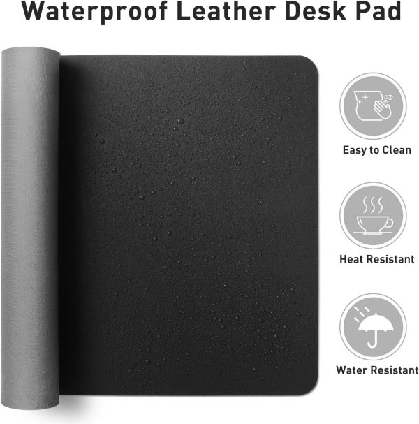 Leather Desk Pad Protector,Mouse Pad,Office Desk Mat,Non-Slip PU Leather Desk Blotter,Laptop Desk Pad,Waterproof Desk Writing Pad for Office and Home (Black,36" x 17") - Image 6