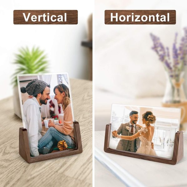 Mixoo 4x6 Wood Photo Picture Frame 2 Pack - Rustic Wooden Picture Frame with Walnut Wood Base and High Definition Break Free Acrylic Covers for Tabletop or Desktop Display (Horizontal + Vertical) - Image 6