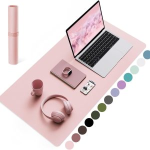 Non-Slip Desk Pad,Mouse Pad,Waterproof PVC Leather Desk Table Protector,Ultra Thin Large Desk Blotter, Easy Clean Laptop Desk Writing Mat for Office Work/Home/Decor(Pink, 31.5" x 15.7")
