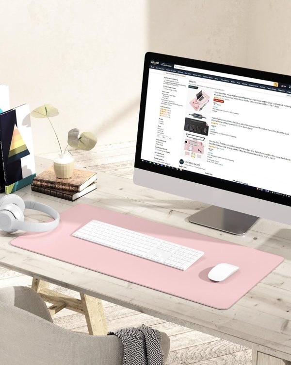 Non-Slip Desk Pad,Mouse Pad,Waterproof PVC Leather Desk Table Protector,Ultra Thin Large Desk Blotter, Easy Clean Laptop Desk Writing Mat for Office Work/Home/Decor(Pink, 31.5" x 15.7") - Image 2