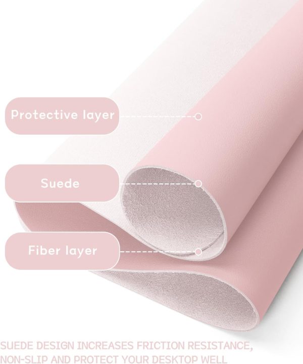 Non-Slip Desk Pad,Mouse Pad,Waterproof PVC Leather Desk Table Protector,Ultra Thin Large Desk Blotter, Easy Clean Laptop Desk Writing Mat for Office Work/Home/Decor(Pink, 31.5" x 15.7") - Image 3