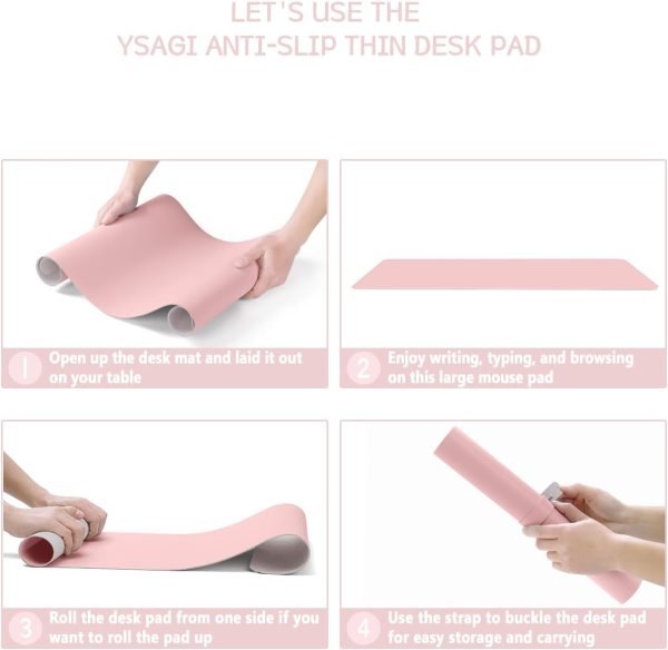 Non-Slip Desk Pad,Mouse Pad,Waterproof PVC Leather Desk Table Protector,Ultra Thin Large Desk Blotter, Easy Clean Laptop Desk Writing Mat for Office Work/Home/Decor(Pink, 31.5" x 15.7") - Image 6