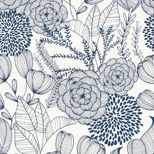 NuWallpaper NUS3830 Navy Secret Garden Peel & Stick Wallpaper, Blue