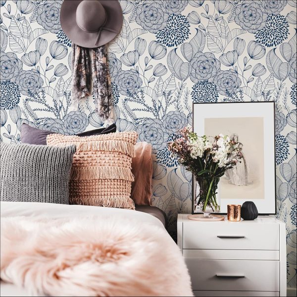NuWallpaper NUS3830 Navy Secret Garden Peel & Stick Wallpaper, Blue - Image 3