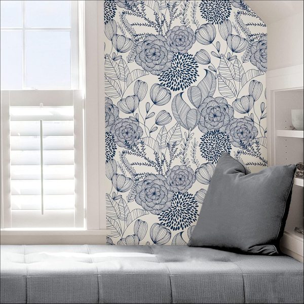 NuWallpaper NUS3830 Navy Secret Garden Peel & Stick Wallpaper, Blue - Image 4