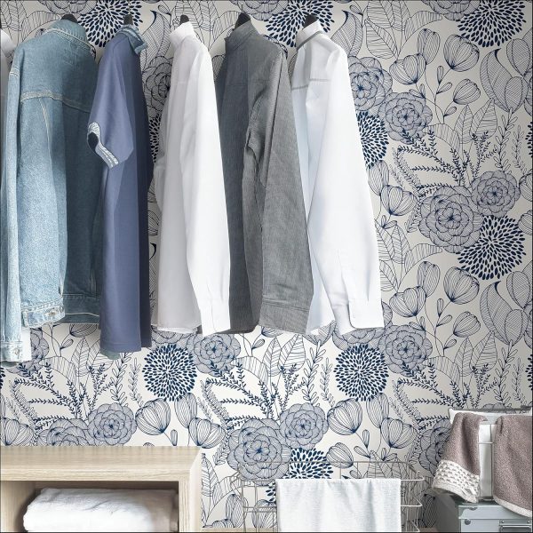 NuWallpaper NUS3830 Navy Secret Garden Peel & Stick Wallpaper, Blue - Image 6