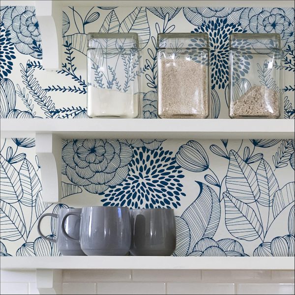 NuWallpaper NUS3830 Navy Secret Garden Peel & Stick Wallpaper, Blue - Image 7