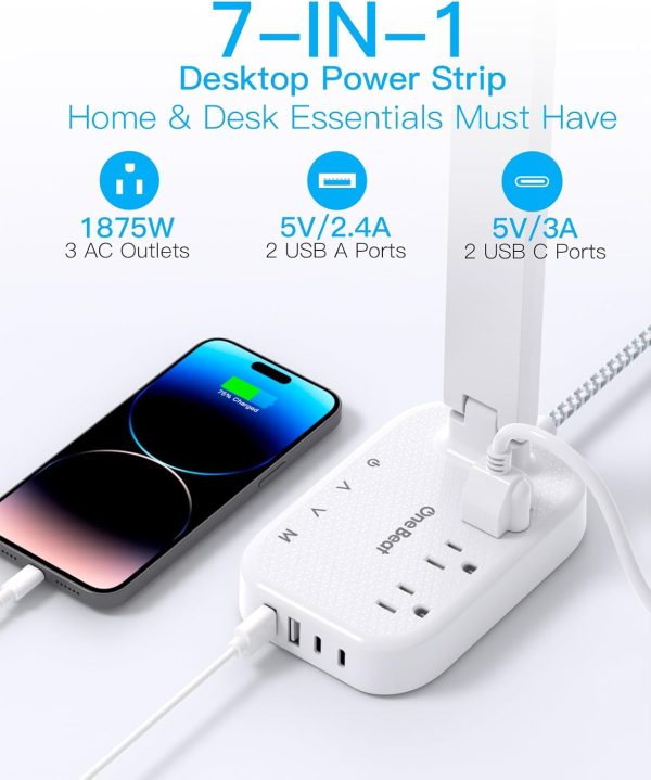 Power Strip with LED Desk Lamp, 3 Outlets 4 USB Ports(2 USBC) 4 Modes 5 Level Touch Lamp Small Desk Lamp for Home Office Bedroom Bedside, Study Reading Light, 5ft Extension Cord, Dorm Room Essentials - Image 2
