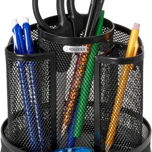 Rolodex Desk Organizer, Rotating Office Supply Caddy, Mesh, Black (6.5" x 6.5" x 6.25")