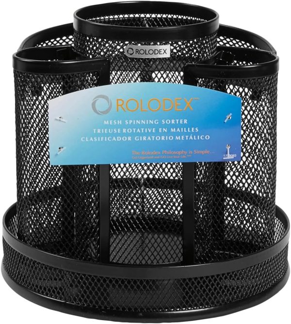 Rolodex Desk Organizer, Rotating Office Supply Caddy, Mesh, Black (6.5" x 6.5" x 6.25") - Image 2