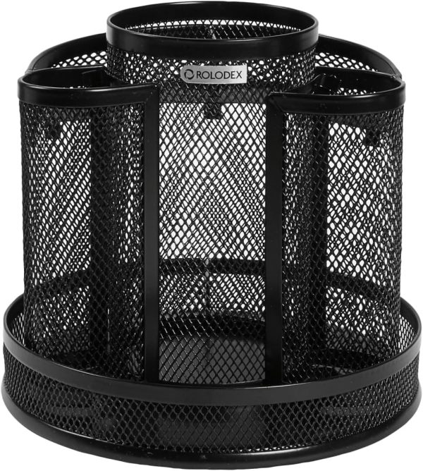 Rolodex Desk Organizer, Rotating Office Supply Caddy, Mesh, Black (6.5" x 6.5" x 6.25") - Image 4