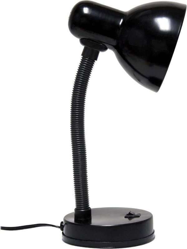 Simple Designs LD1003-BLK Basic Metal Desk Lamp with Flexible Hose Neck for Office, Living Room, Bedroom, College Dorm, Bookshelf, Black - Image 2
