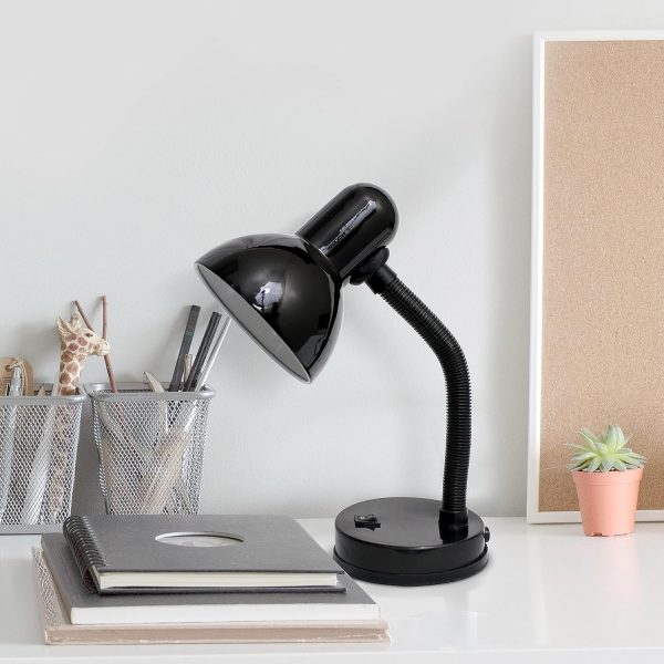 Simple Designs LD1003-BLK Basic Metal Desk Lamp with Flexible Hose Neck for Office, Living Room, Bedroom, College Dorm, Bookshelf, Black - Image 3