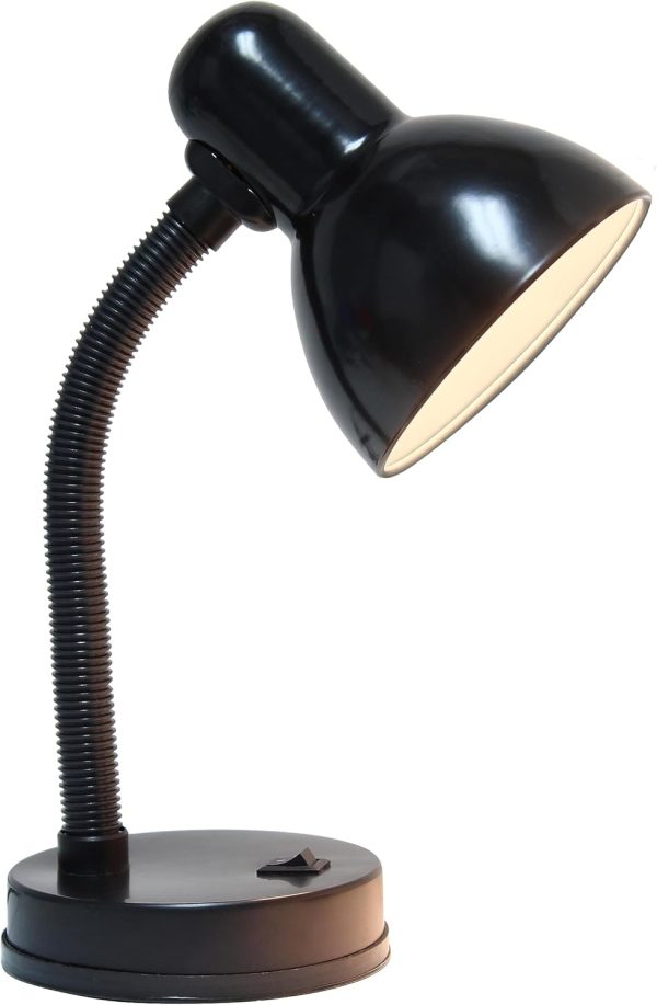 Simple Designs LD1003-BLK Basic Metal Desk Lamp with Flexible Hose Neck for Office, Living Room, Bedroom, College Dorm, Bookshelf, Black - Image 4