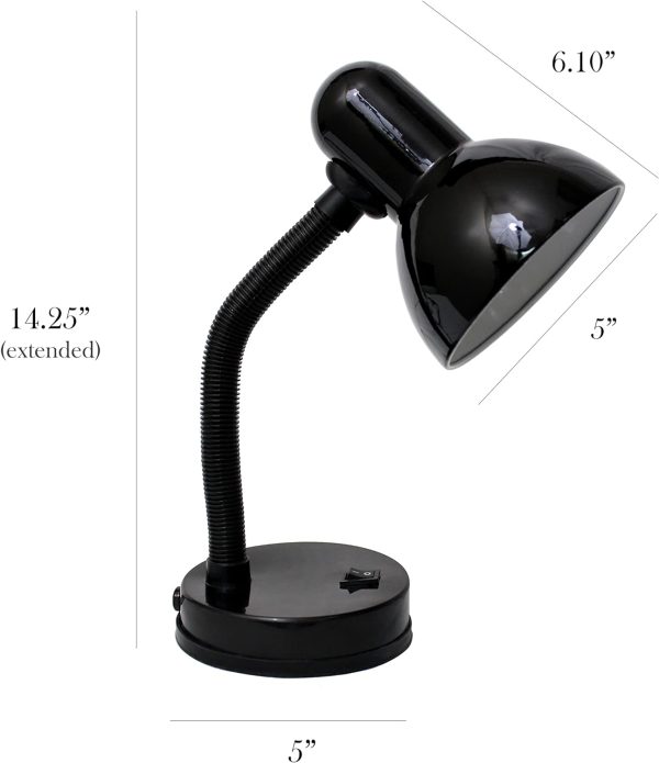 Simple Designs LD1003-BLK Basic Metal Desk Lamp with Flexible Hose Neck for Office, Living Room, Bedroom, College Dorm, Bookshelf, Black - Image 5