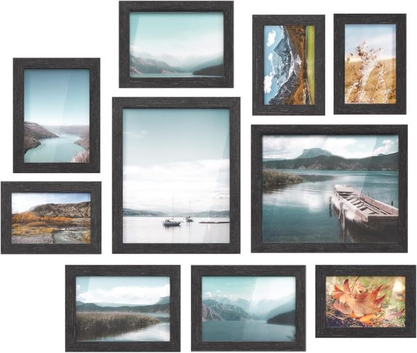 SONGMICS Picture Frames, Collage Picture Frames Set of 10, Two 8x10, Four 5x7, Four 4x6, Photo Frame for Wall Gallery Decor, Table Display, Glass, Ink Black