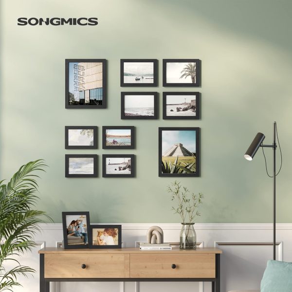 SONGMICS Picture Frames, Collage Picture Frames Set of 10, Two 8x10, Four 5x7, Four 4x6, Photo Frame for Wall Gallery Decor, Table Display, Glass, Ink Black - Image 2