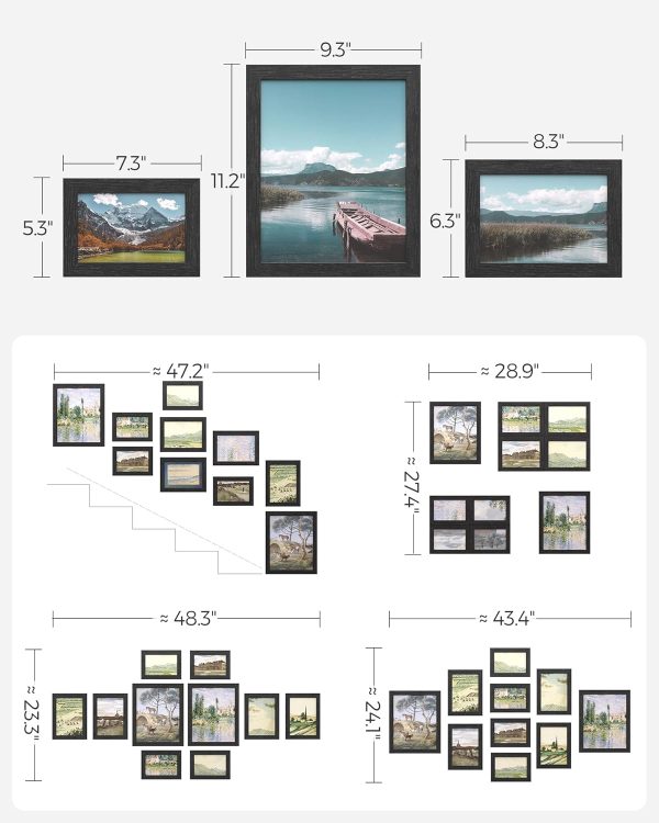 SONGMICS Picture Frames, Collage Picture Frames Set of 10, Two 8x10, Four 5x7, Four 4x6, Photo Frame for Wall Gallery Decor, Table Display, Glass, Ink Black - Image 4
