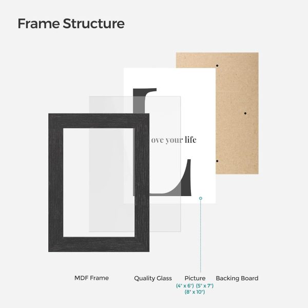 SONGMICS Picture Frames, Collage Picture Frames Set of 10, Two 8x10, Four 5x7, Four 4x6, Photo Frame for Wall Gallery Decor, Table Display, Glass, Ink Black - Image 7