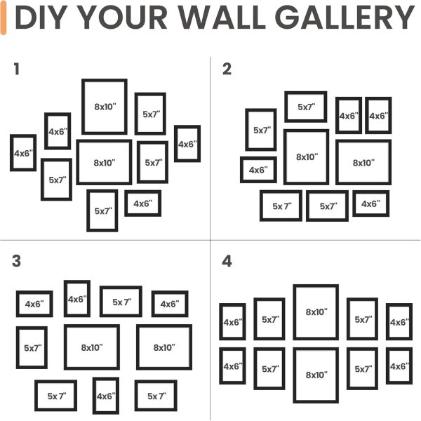 upsimples 10 Pack Picture Frames Collage Wall Decor with Glass, Gallery Wall Frame Set for Wall Mounting or Tabletop Display, Multi Sizes Including 8x10, 5x7, 4x6 Family Photo Frames, Black - Image 2
