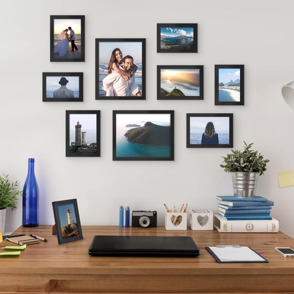 upsimples 10 Pack Picture Frames Collage Wall Decor with Glass, Gallery Wall Frame Set for Wall Mounting or Tabletop Display, Multi Sizes Including 8x10, 5x7, 4x6 Family Photo Frames, Black - Image 3