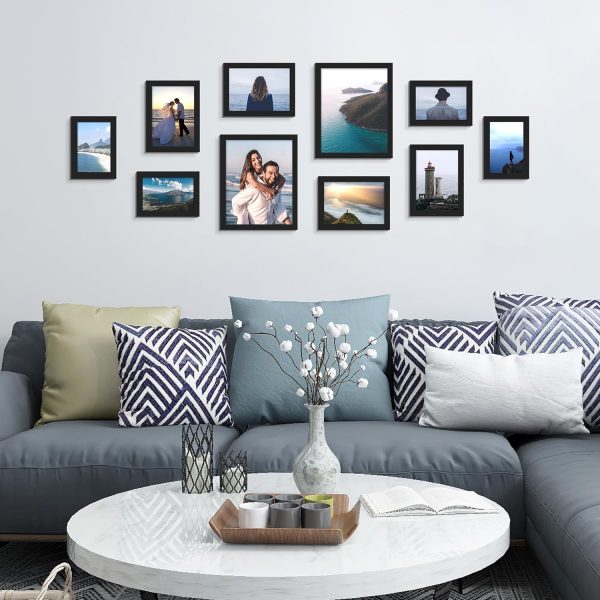 upsimples 10 Pack Picture Frames Collage Wall Decor with Glass, Gallery Wall Frame Set for Wall Mounting or Tabletop Display, Multi Sizes Including 8x10, 5x7, 4x6 Family Photo Frames, Black - Image 4