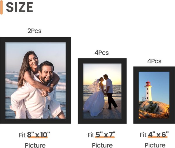 upsimples 10 Pack Picture Frames Collage Wall Decor with Glass, Gallery Wall Frame Set for Wall Mounting or Tabletop Display, Multi Sizes Including 8x10, 5x7, 4x6 Family Photo Frames, Black - Image 7