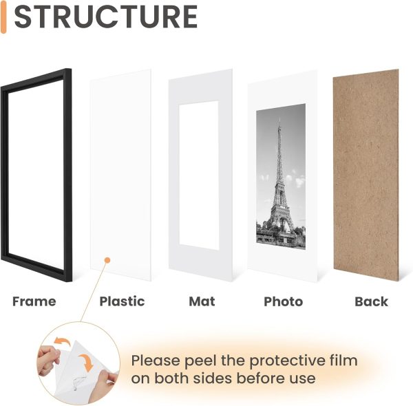 upsimples 11x14 Picture Frame Set of 5, Display Pictures 8x10 with Mat or 11x14 Without Mat, Wall Gallery Photo Frames, Black - Image 3