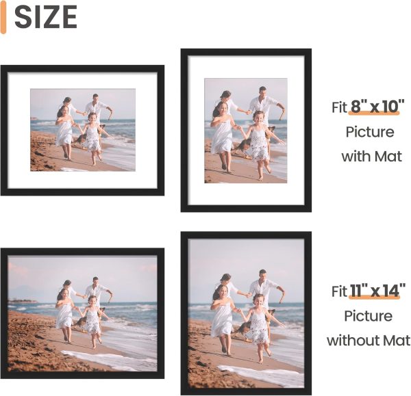 upsimples 11x14 Picture Frame Set of 5, Display Pictures 8x10 with Mat or 11x14 Without Mat, Wall Gallery Photo Frames, Black - Image 5