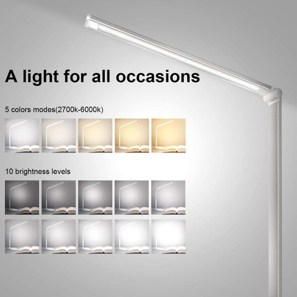 white crown LED Desk Lamp Dimmable Table Lamp Reading Lamp with USB Charging Port, 5 Lighting Modes, Sensitive Control, 30/60 Minutes Timer (White & Silver) - Image 3