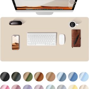 YSAGi Eggshell 23.6 inch x 13.8 inch Suede Faux Leather Desk Pad Protector for Office Desk Mat Large Mouse Pad Non-Slip Waterproof Desk Writing for Office and Home