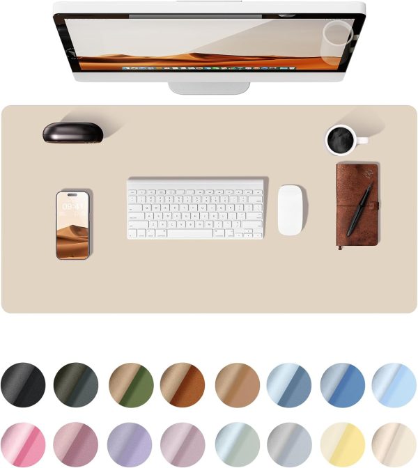 YSAGi Eggshell 23.6 inch x 13.8 inch Suede Faux Leather Desk Pad Protector for Office Desk Mat Large Mouse Pad Non-Slip Waterproof Desk Writing for Office and Home