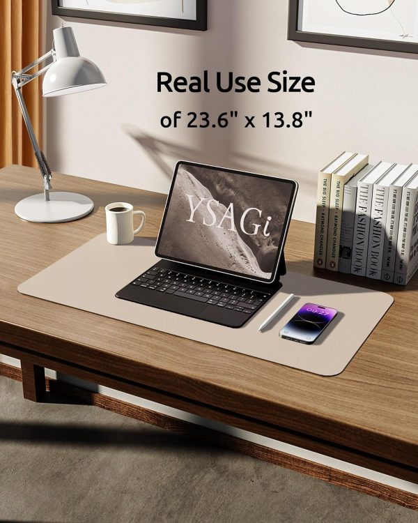YSAGi Eggshell 23.6 inch x 13.8 inch Suede Faux Leather Desk Pad Protector for Office Desk Mat Large Mouse Pad Non-Slip Waterproof Desk Writing for Office and Home - Image 5