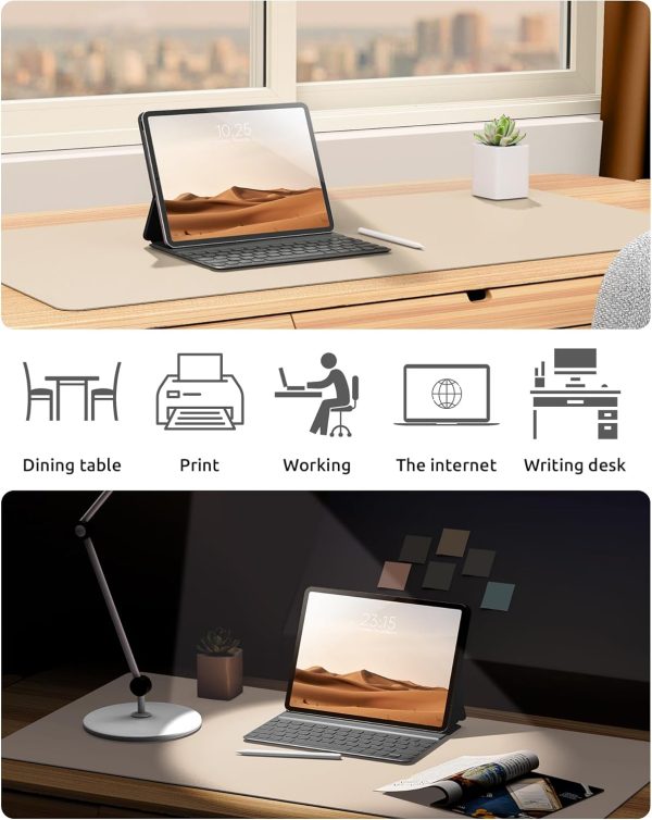 YSAGi Eggshell 23.6 inch x 13.8 inch Suede Faux Leather Desk Pad Protector for Office Desk Mat Large Mouse Pad Non-Slip Waterproof Desk Writing for Office and Home - Image 6