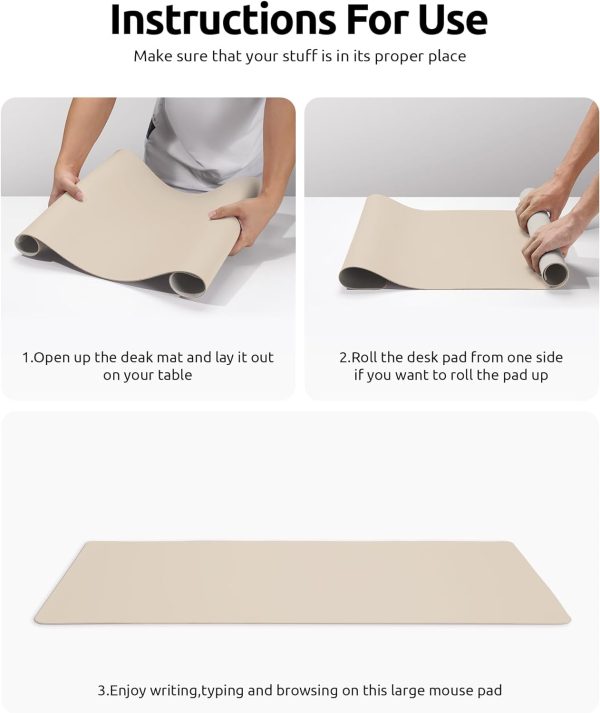YSAGi Eggshell 23.6 inch x 13.8 inch Suede Faux Leather Desk Pad Protector for Office Desk Mat Large Mouse Pad Non-Slip Waterproof Desk Writing for Office and Home - Image 9